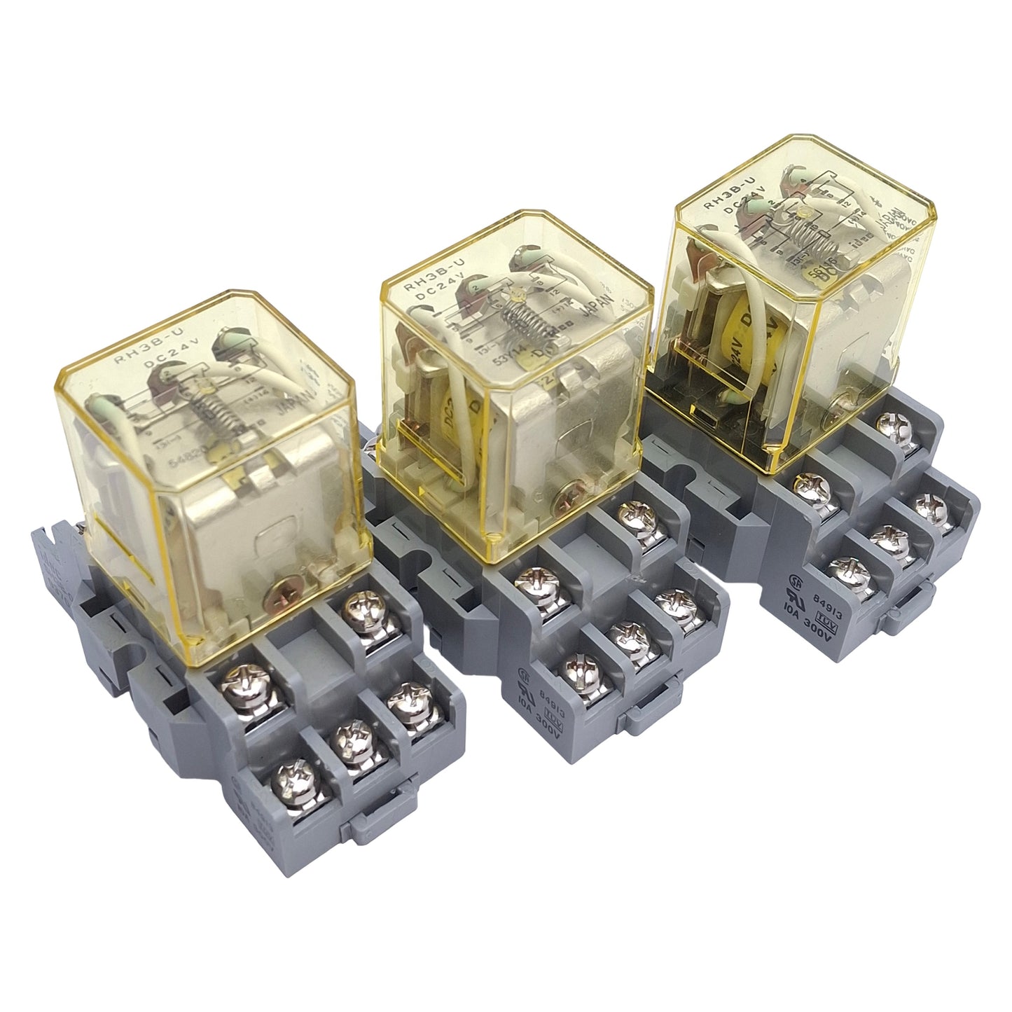 Used Lot of 3 Idec RH3B-U DC24V Ice Cube Relays 10A, 24VDC Coil w/ SH3B-05C Socket
