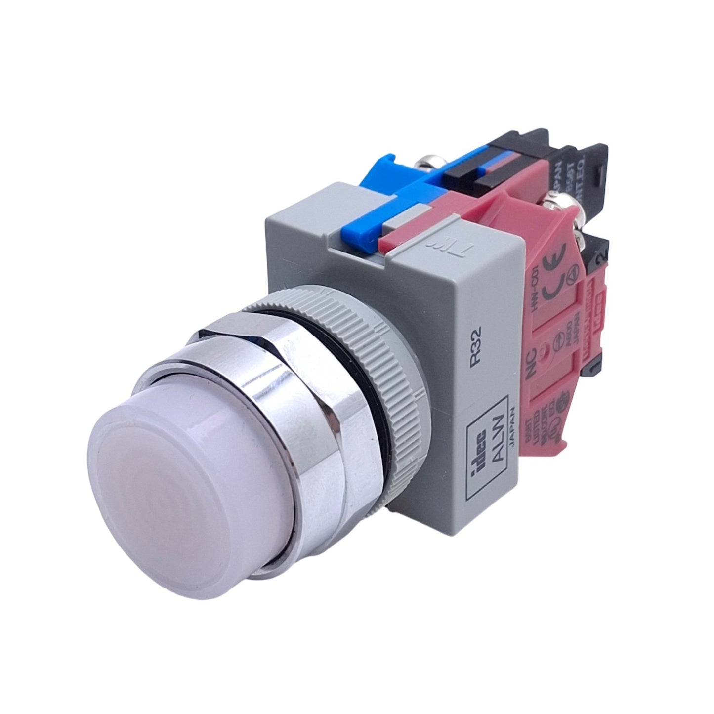 Used Idec ALW29911D-W-24V Pushbutton Switch, White, Extended, Illuminated, 1NO+1NC