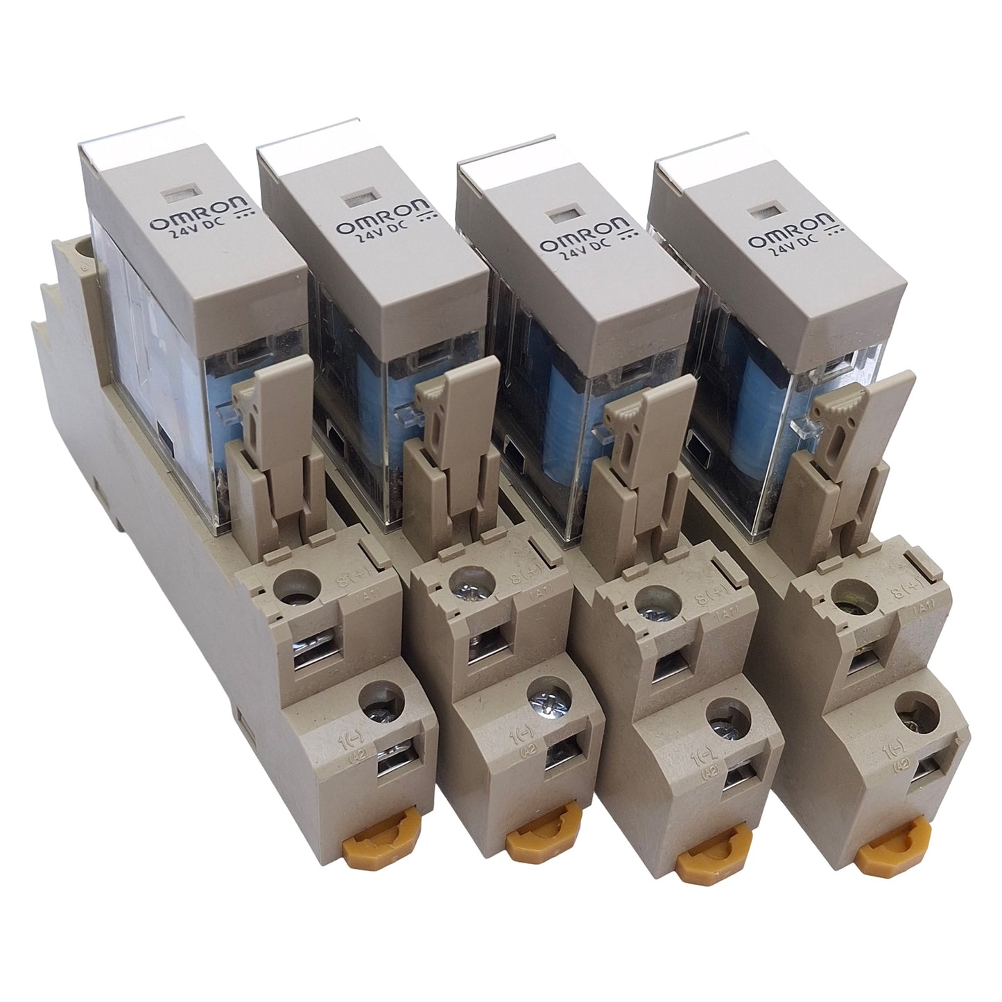 Used Lot of 4 Omron G2R-2-S(S) Power Relay w/Socket 5A, 250VAC, DPDT, 24VDC Coil