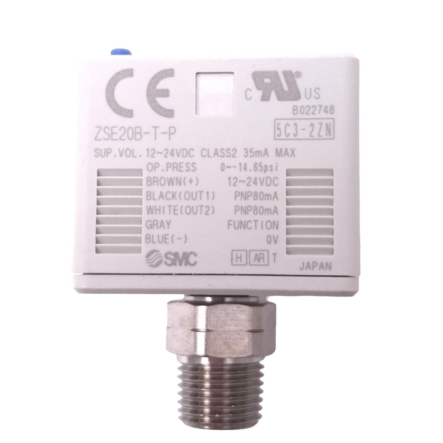 New SMC ZSE20B-T-P-N01-W Vacuum Switch, 0~-14.65psi, PNP Out, 12-24VDC, 1/8in NPT