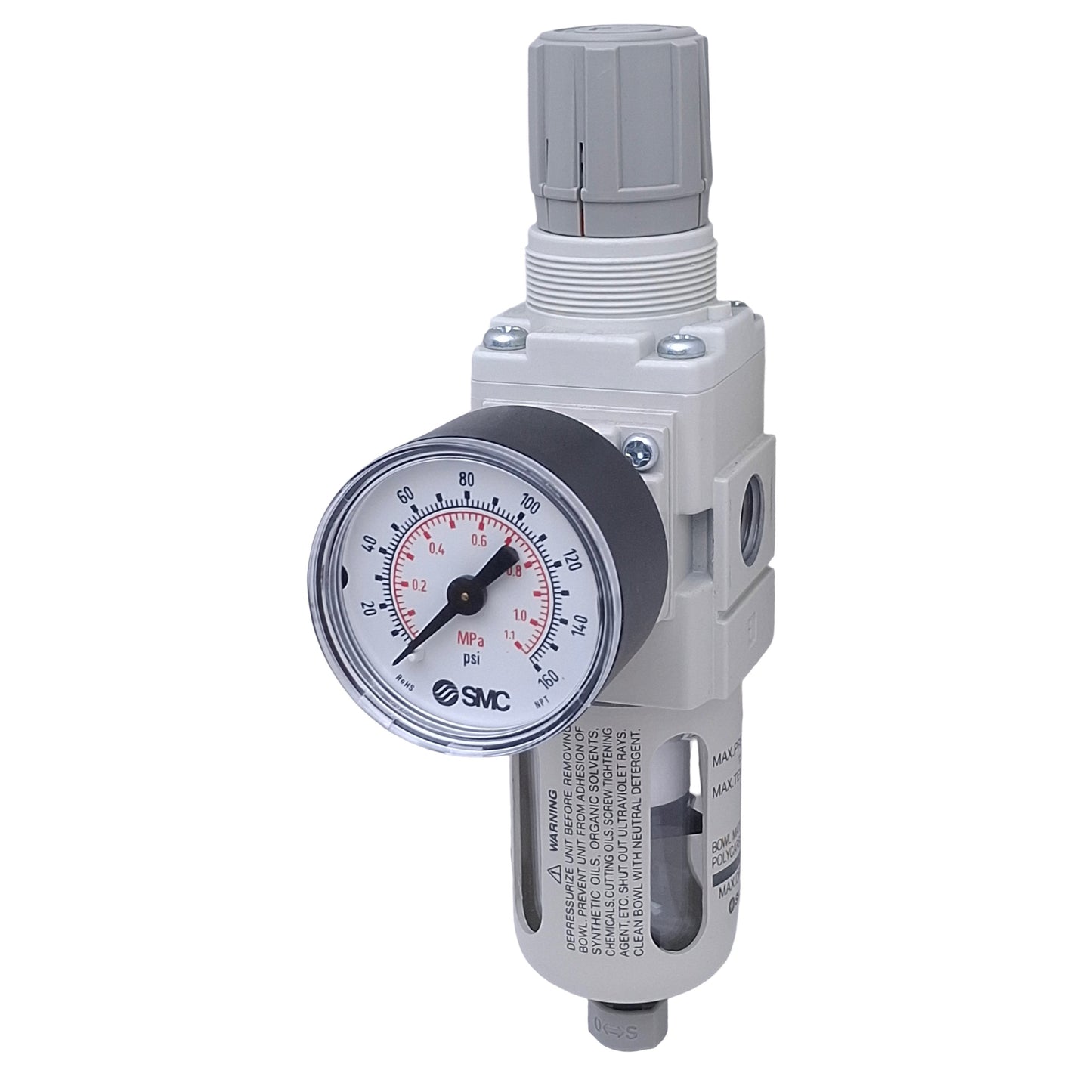 Used SMC AW20-N02-CZ-B Filter/Regulator, 1/4" NPT, 7-125psi, With 0-160psi Gauge