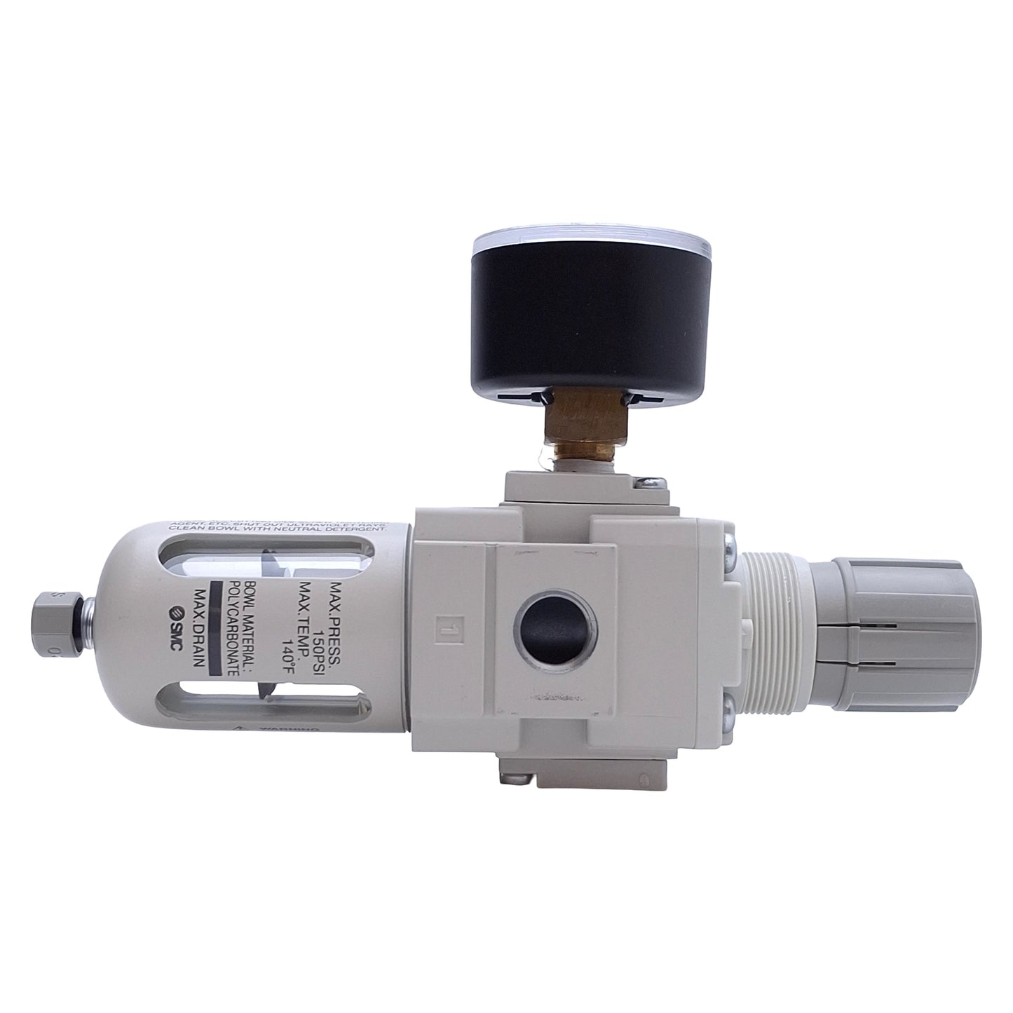 Used SMC AW20-N02-CZ-B Filter/Regulator, 1/4" NPT, 7-125psi, With 0-160psi Gauge