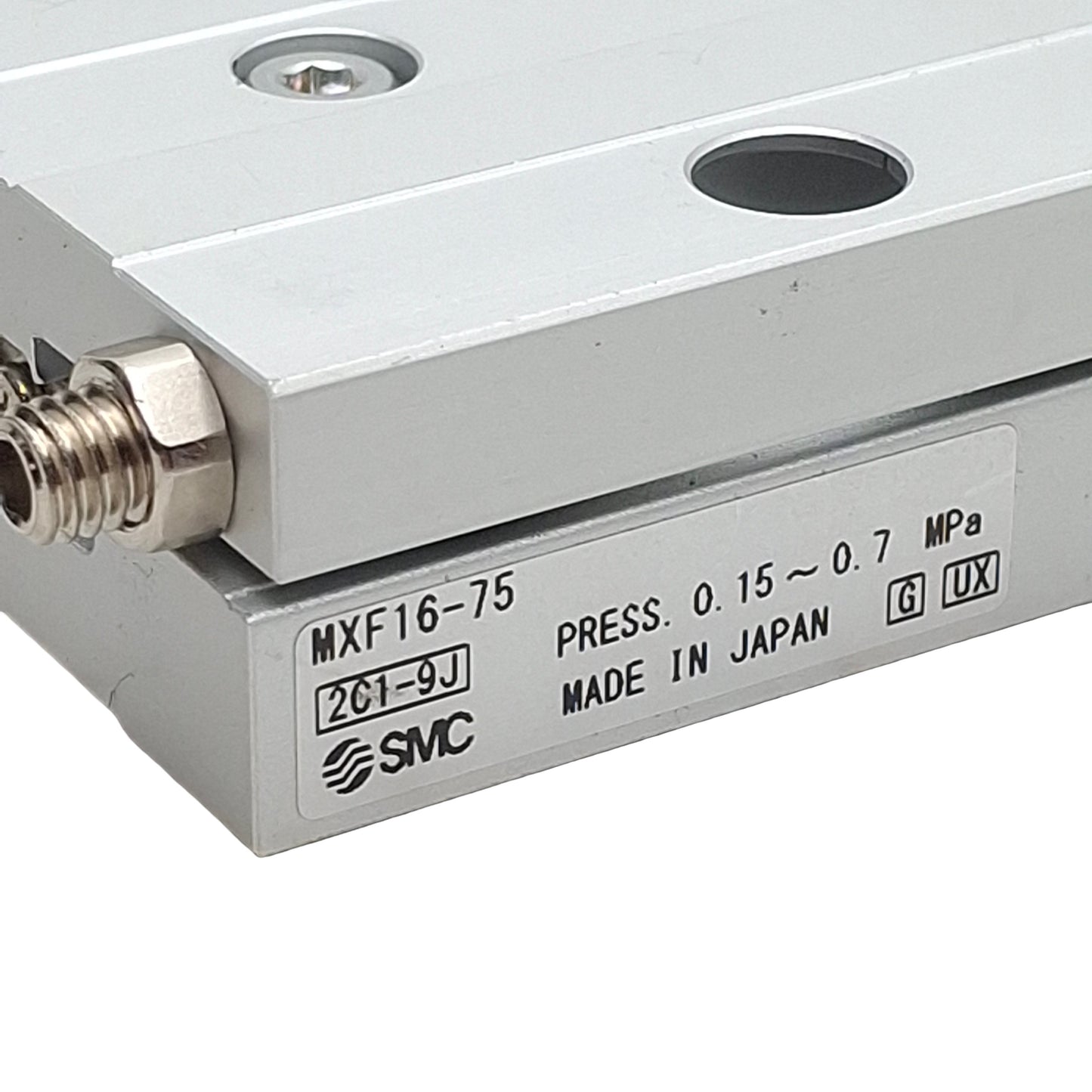 Used SMC MXF16-75 Precision Guided Cylinder, ø16mm Bore, 75mm Stroke, 0.15-0.7MPa, M5