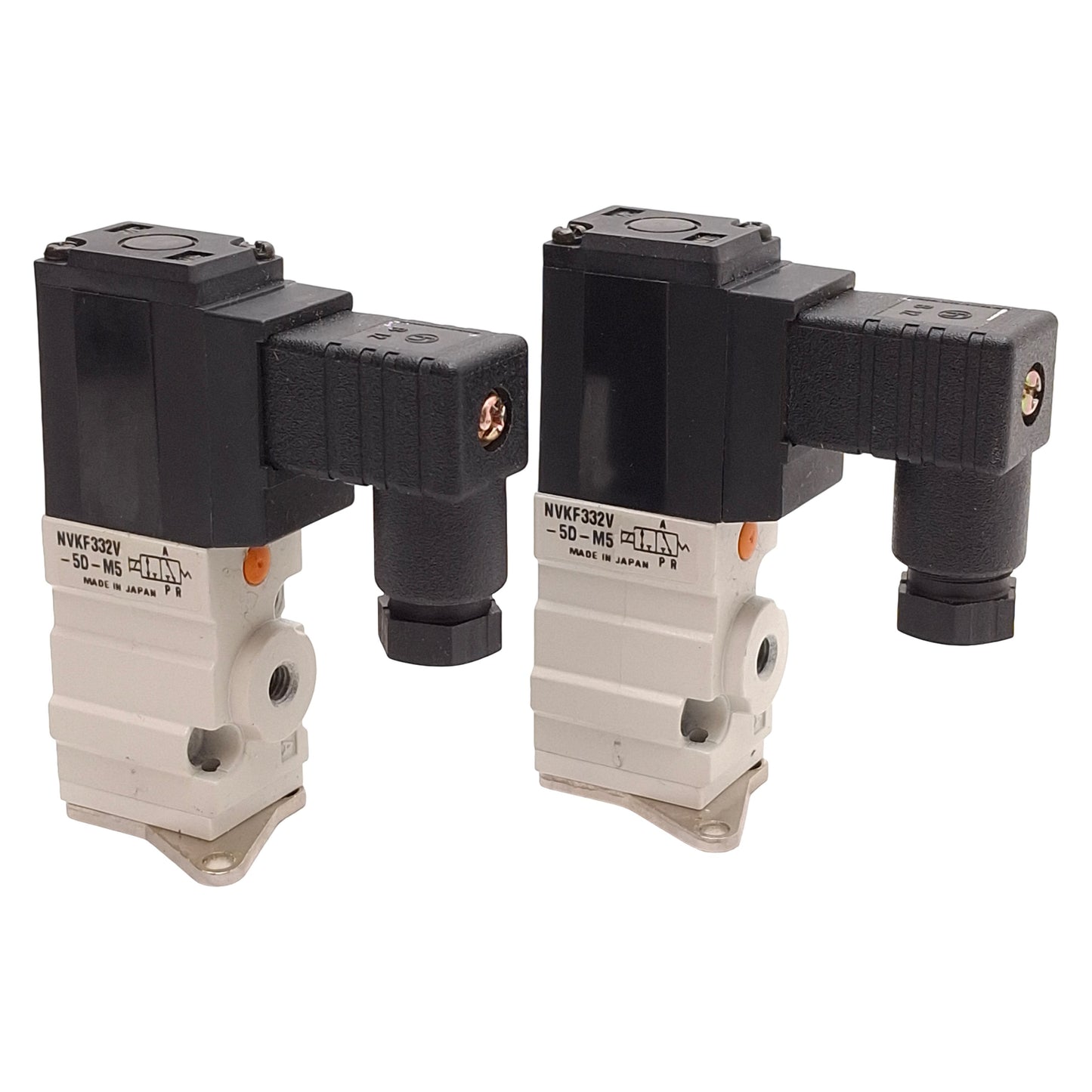 Used Lot of 2 SMC NVKF332V-5D-M5 Solenoid Valve, 1 Torr to 100psi, 10-32, 24VDC Coil