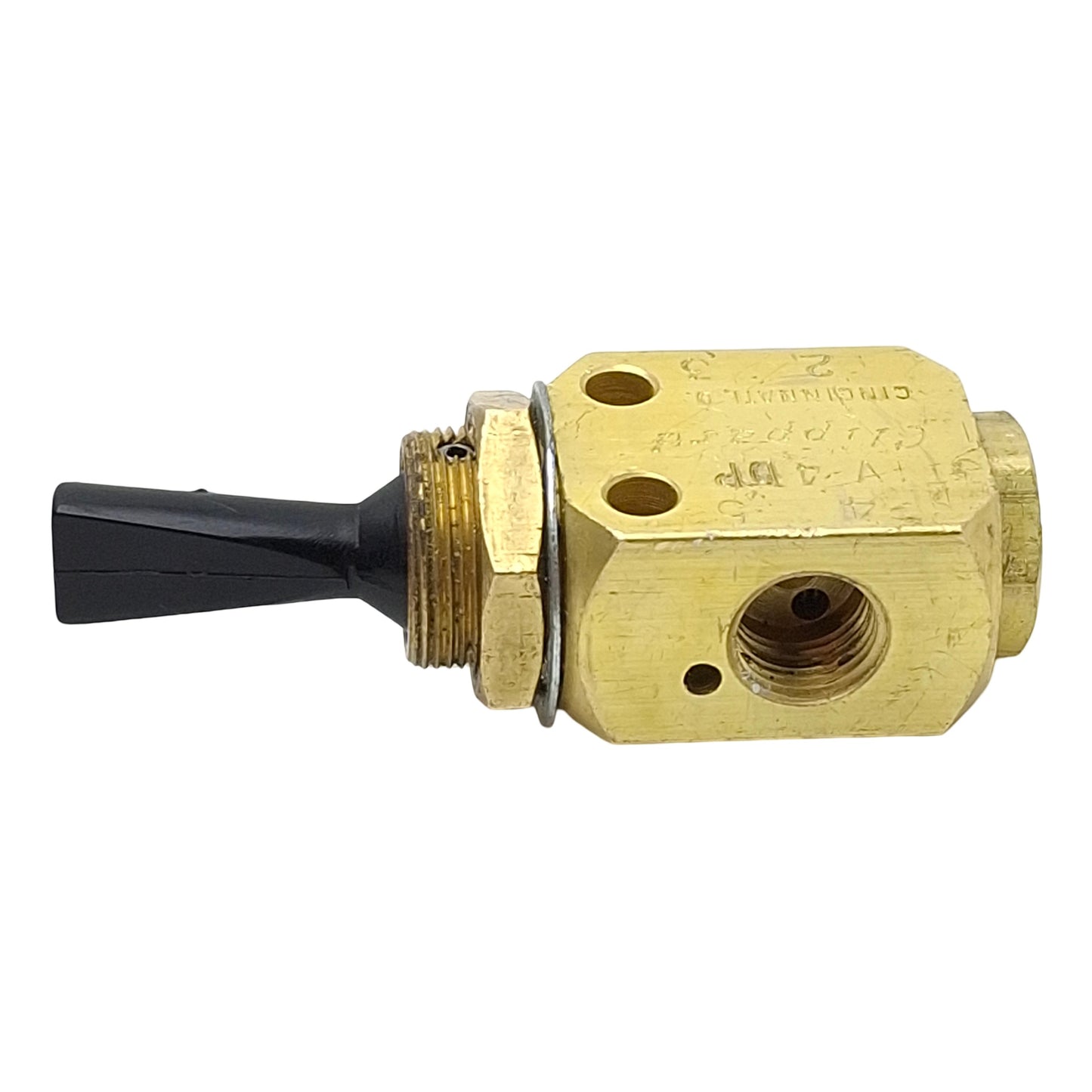 Used Clippard TV-4DP Brass Toggle Valve, 4/3-Way, 1/8in NPT, 150psi Max, 125l/min