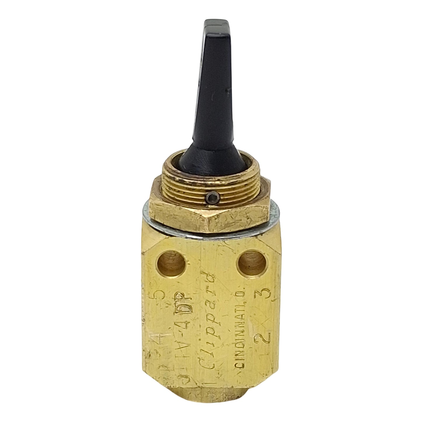 Used Clippard TV-4DP Brass Toggle Valve, 4/3-Way, 1/8in NPT, 150psi Max, 125l/min