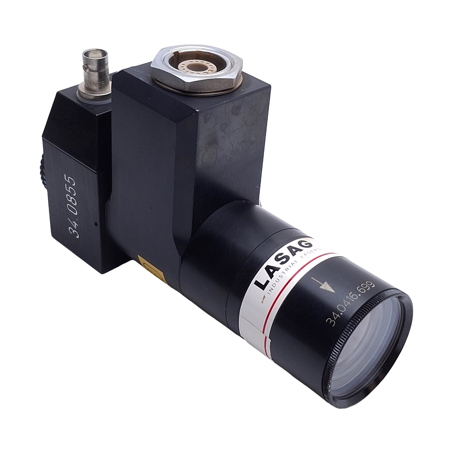 Used LASAG Corp 34.0416.699 Industrial Laser Head / Lens Assembly For LASAG Lasers