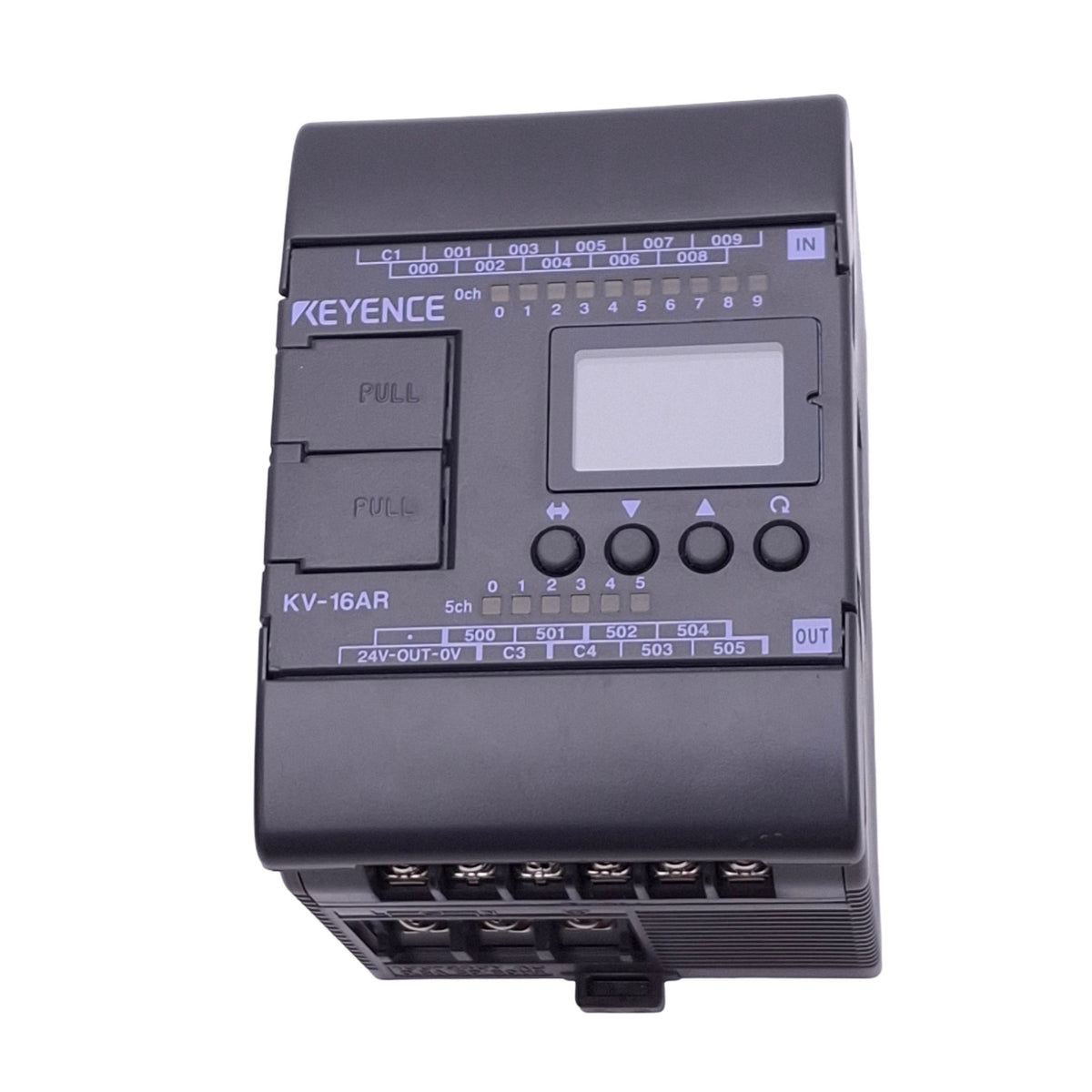 Used Keyence KV-16AR Programmable Controller, 10DI 6RO, RS232C, 100-240VAC, DIN Rail