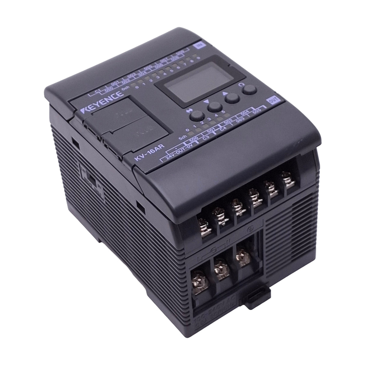 Used Keyence KV-16AR Programmable Controller, 10DI 6RO, RS232C, 100-240VAC, DIN Rail