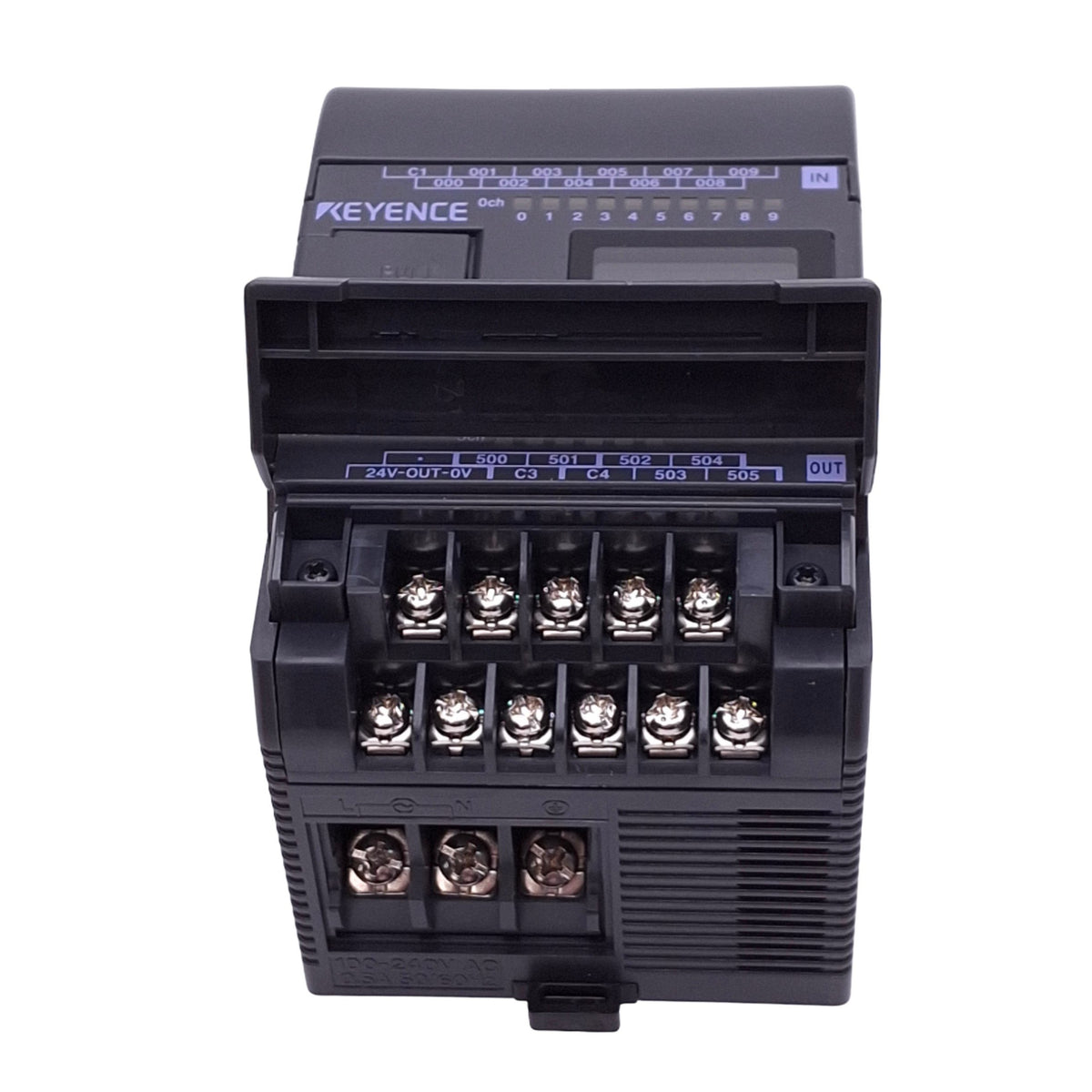 Used Keyence KV-16AR Programmable Controller, 10DI 6RO, RS232C, 100-240VAC, DIN Rail