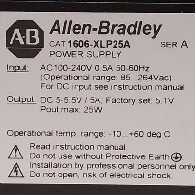 Used Allen Bradley 1606-XLP25A Power Supply, 25W, 100-240VAC Input, 5-5.5VDC Output