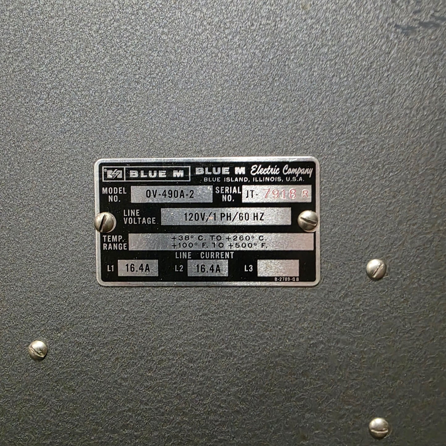 Used Blue M OV-490A-2 Stabil-Therm Mechanical Convection Oven 38°C To 260°C, 120V 16A