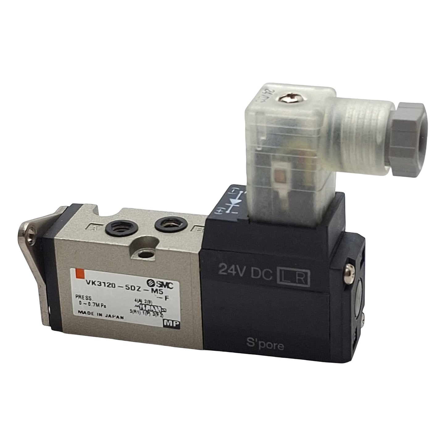 Used SMC VK3120-5DZ-M5-F Solenoid Valve, 5/2-Way, M5x0.8, 0-0.7MPa, 24VDC Coil