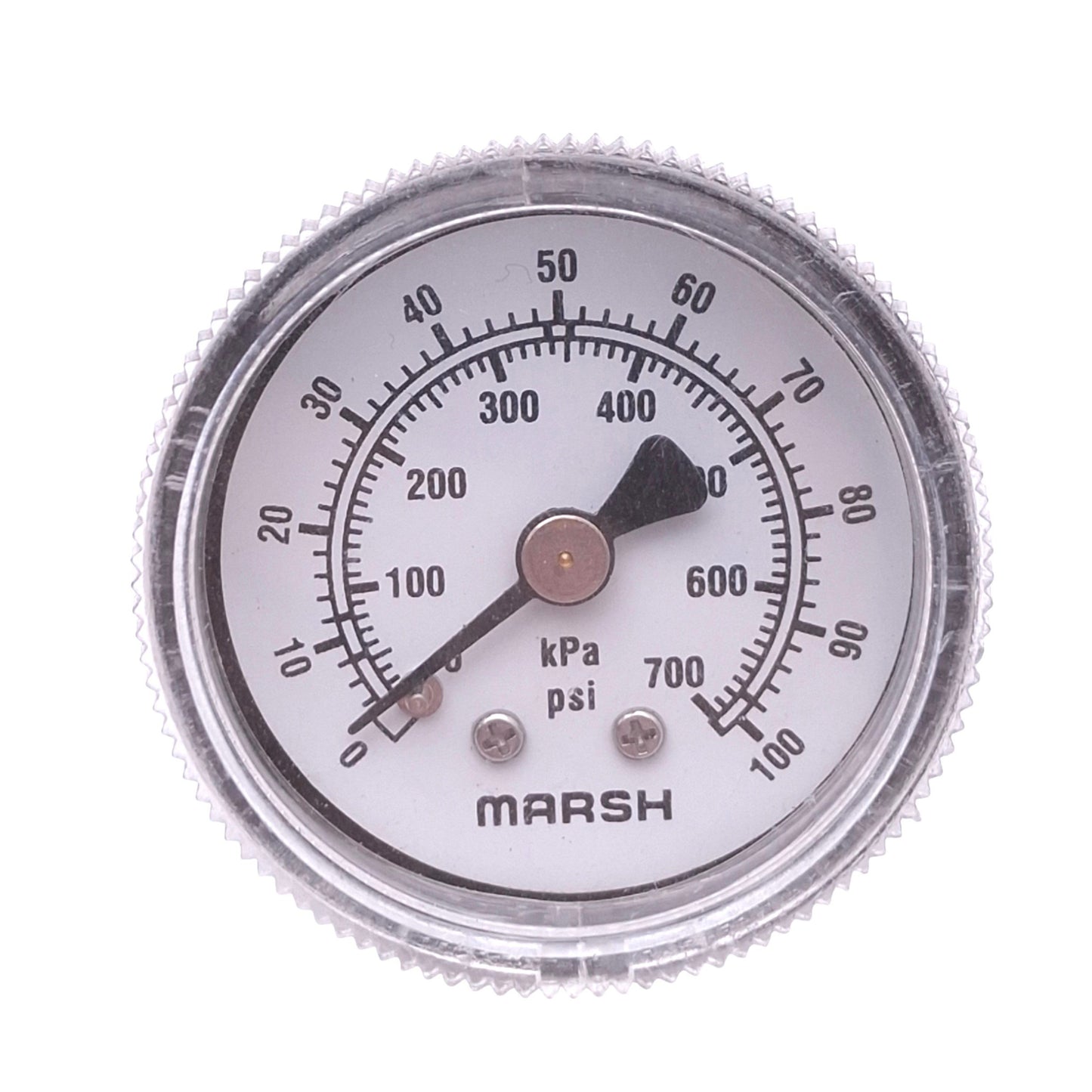 Used Lot of 4 Marsh J0548 Air Pressure Gauges, ø1.5in, 100psi/700kPa, 1/8in NPT