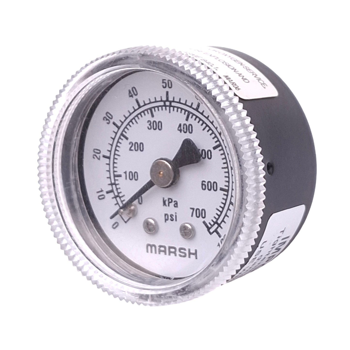 Used Lot of 4 Marsh J0548 Air Pressure Gauges, ø1.5in, 100psi/700kPa, 1/8in NPT