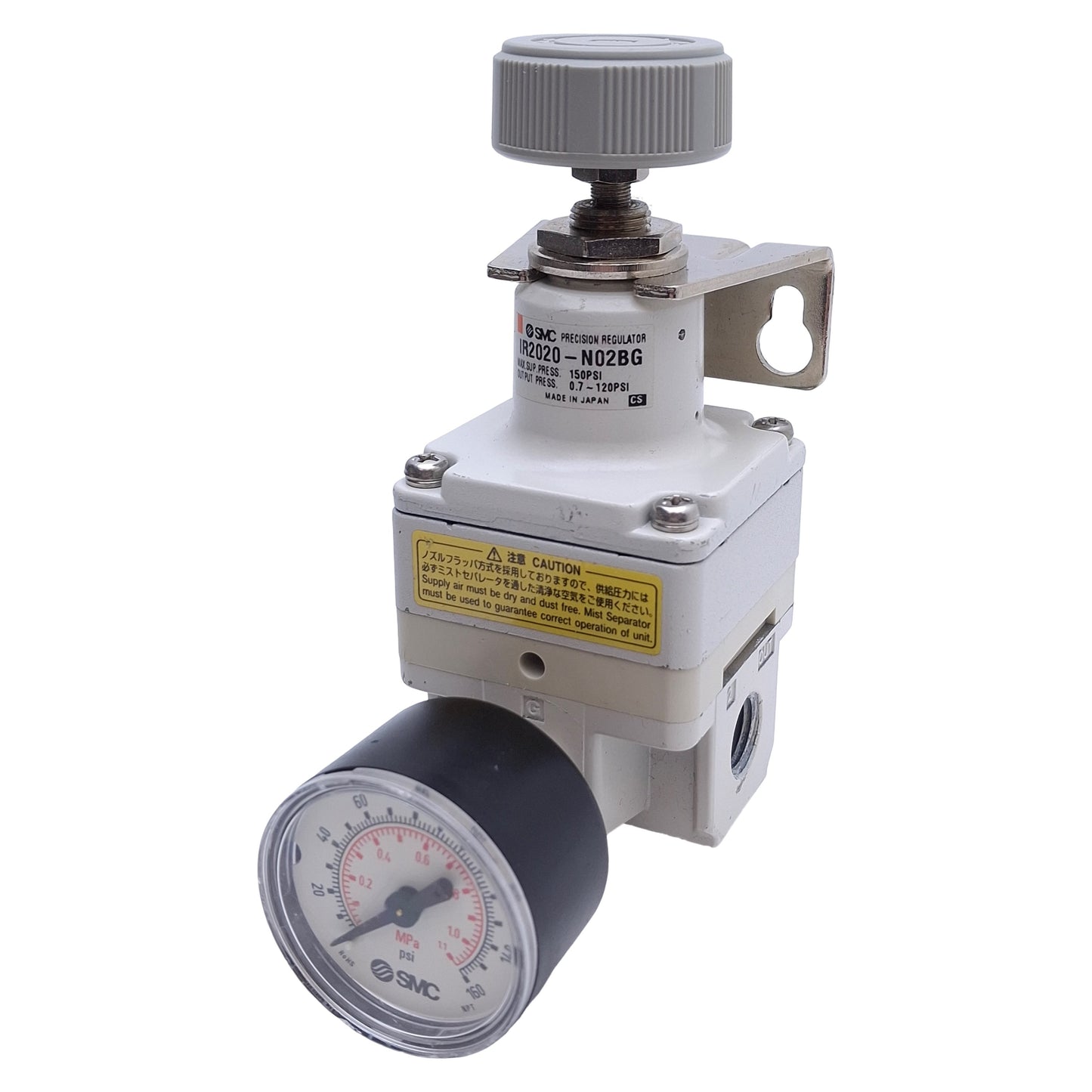 Used SMC IR2020-N02BG Precision Regulator 0.01-0.8MPa Range, 1/4" NPT, 150psi Max