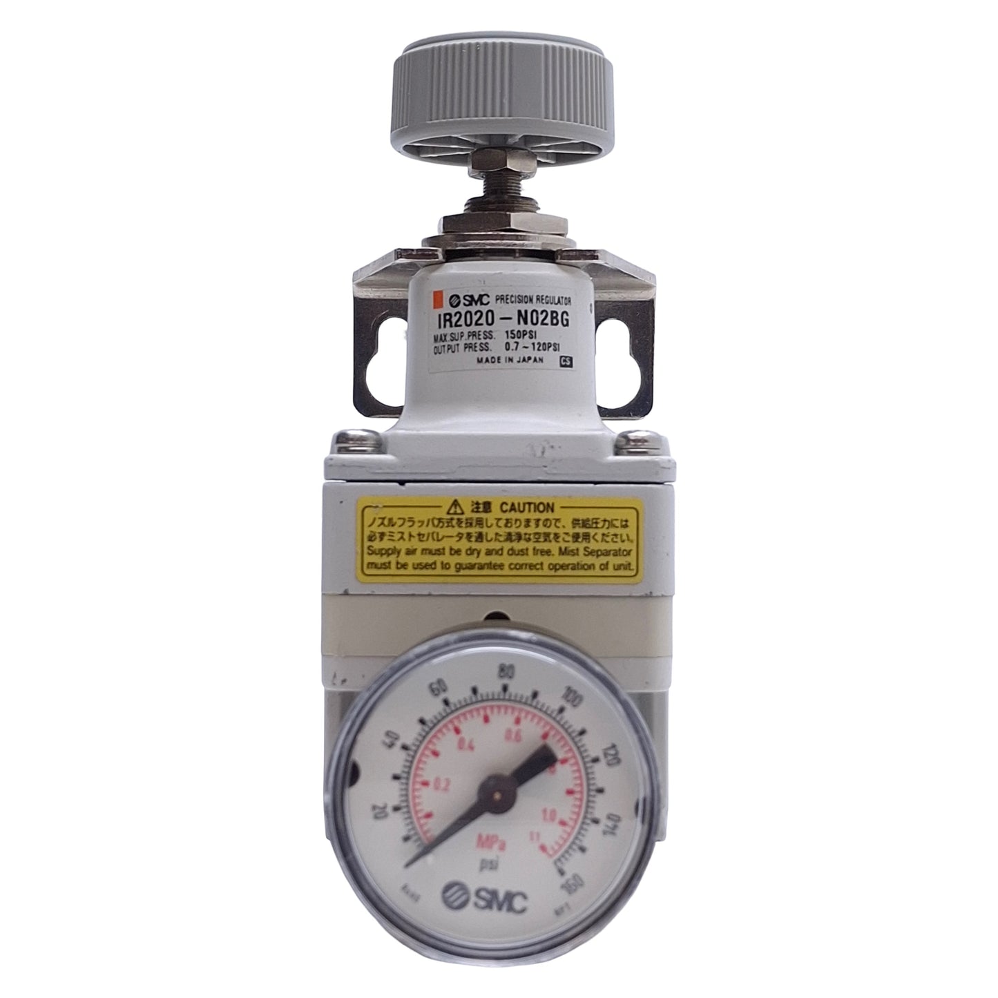 Used SMC IR2020-N02BG Precision Regulator 0.01-0.8MPa Range, 1/4" NPT, 150psi Max