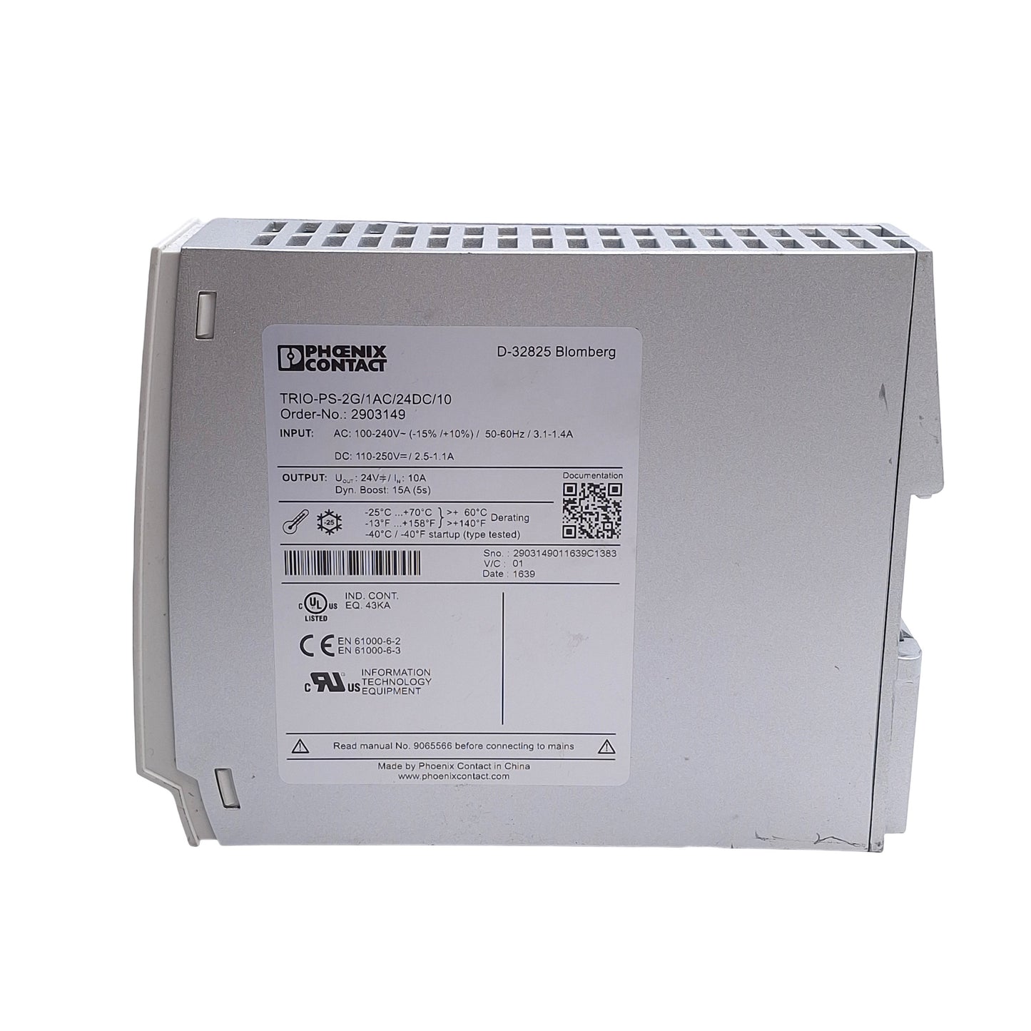 Used Phoenix Contact TRIO-PS-2G/1AC/24DC/10 Power Supply, 100-240VAC to 24VDC 10 Amps