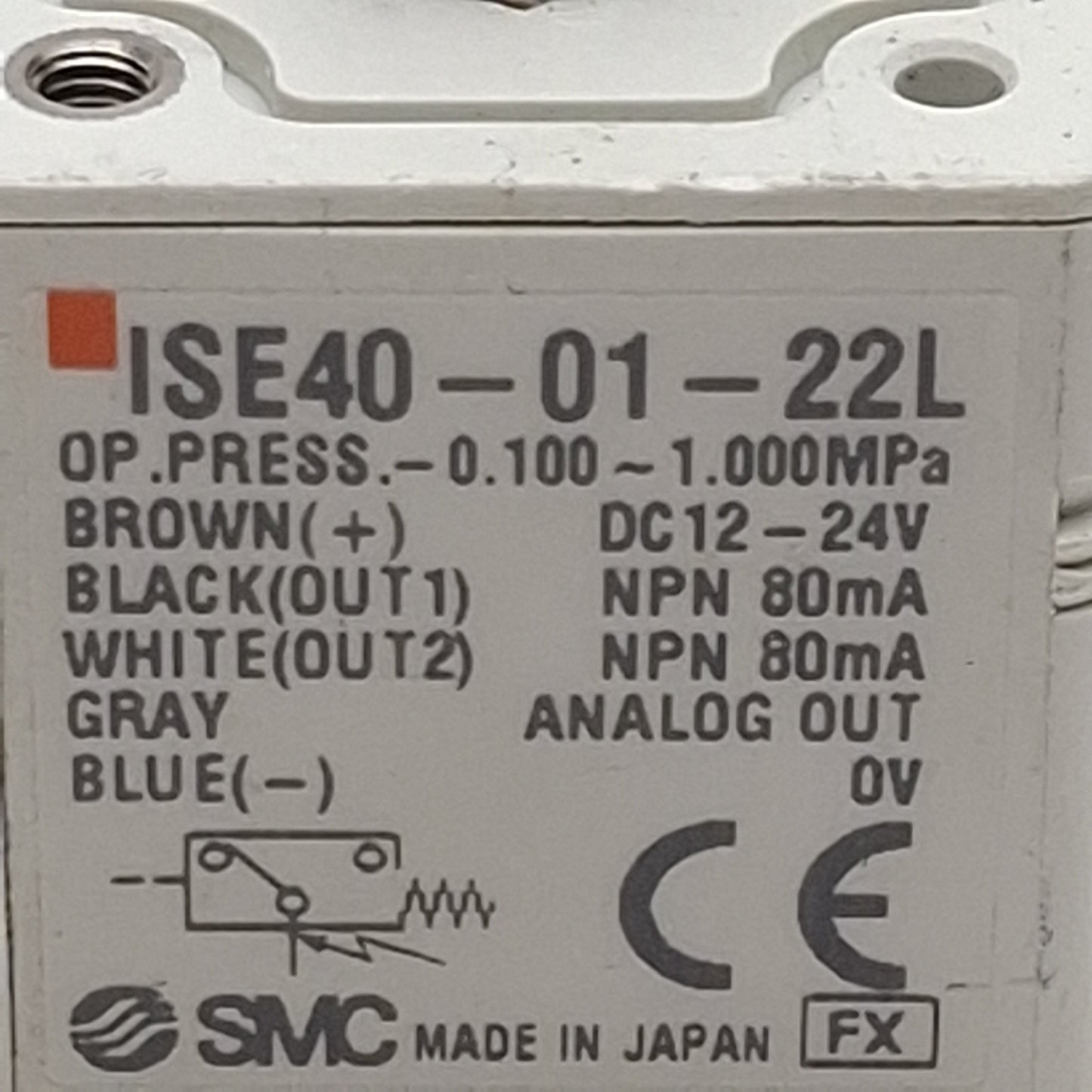 Used SMC ISE40-01-22L Digital Pressure Sensor, NPN, 12-24VDC, -0.1~1MPa, R1/8, 3-Wire