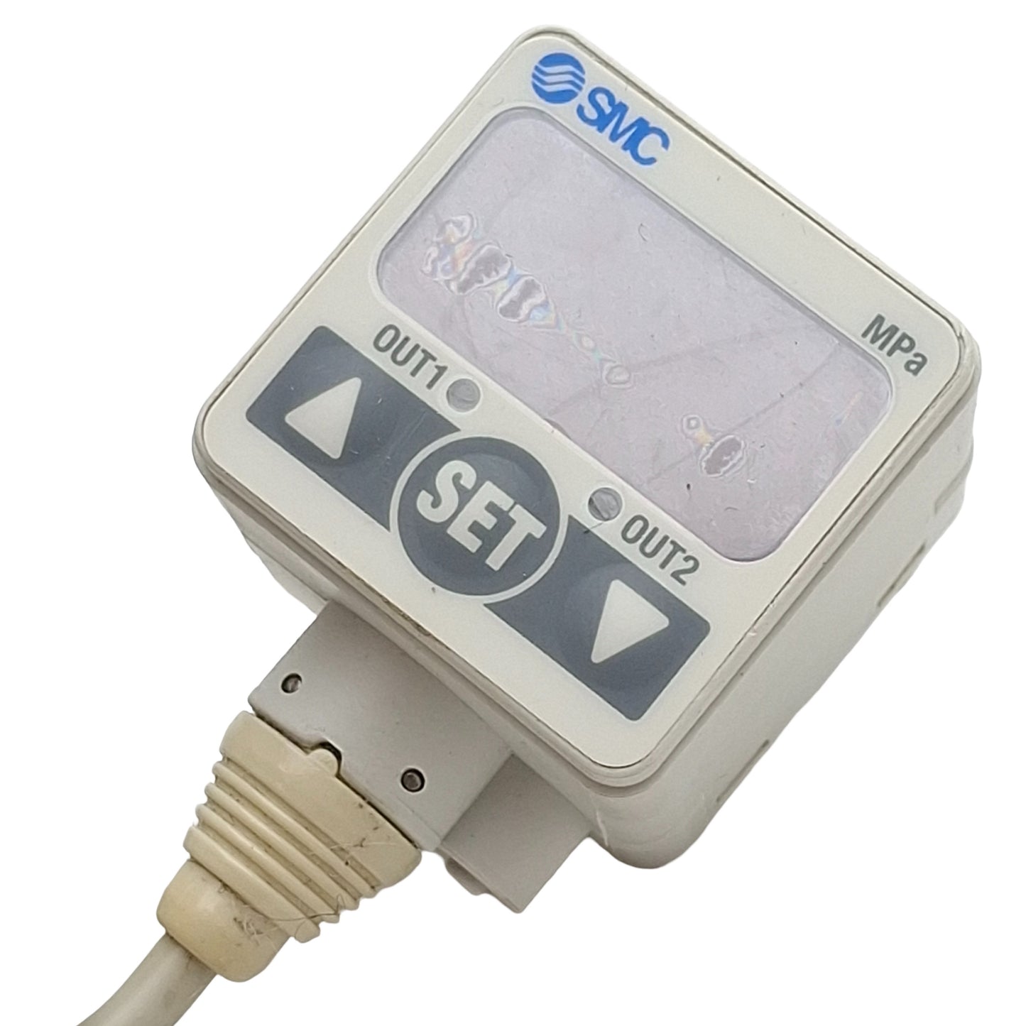 Used SMC ISE40-01-22L Digital Pressure Sensor, NPN, 12-24VDC, -0.1~1MPa, R1/8, 3-Wire