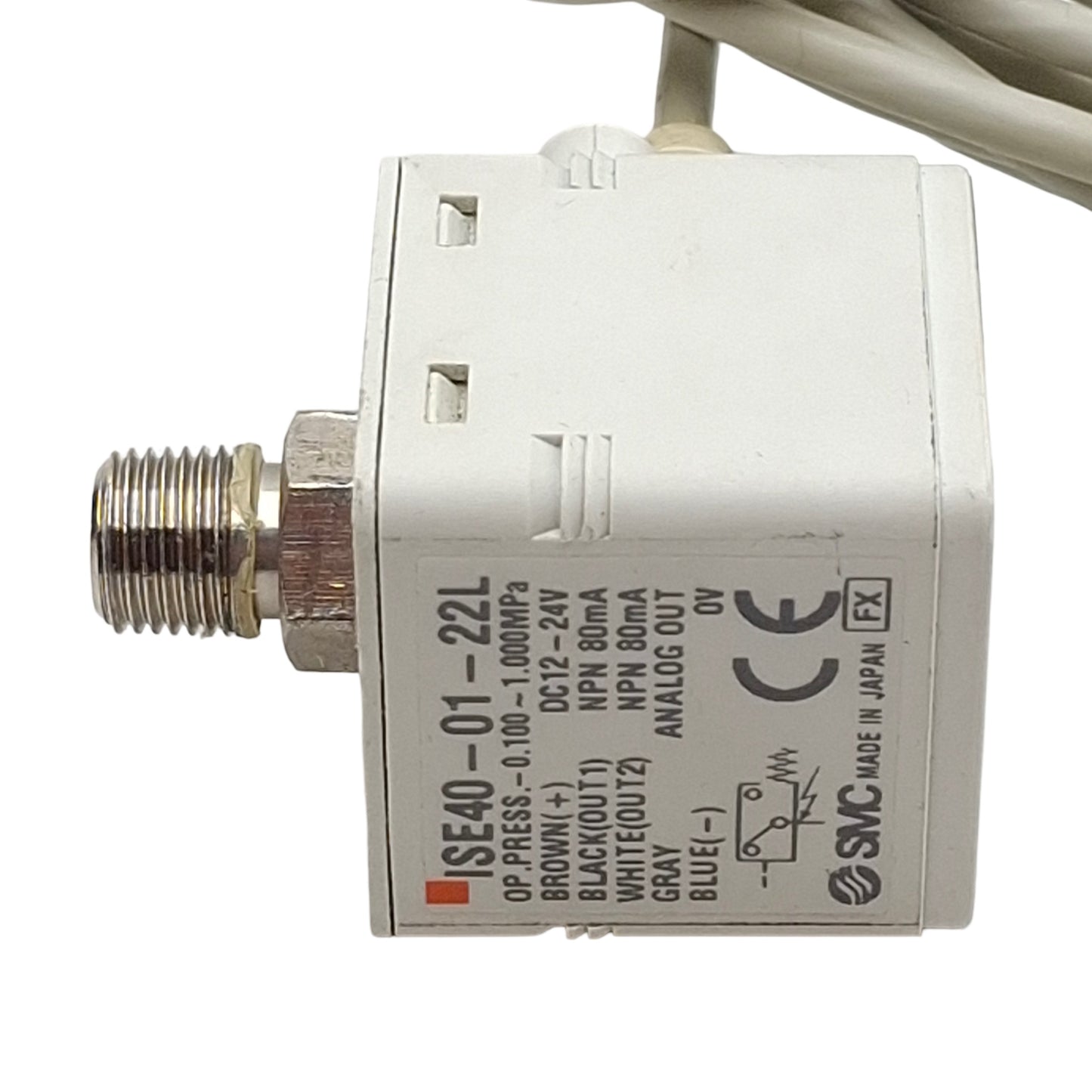 Used SMC ISE40-01-22L Digital Pressure Sensor, NPN, 12-24VDC, -0.1~1MPa, R1/8, 3-Wire