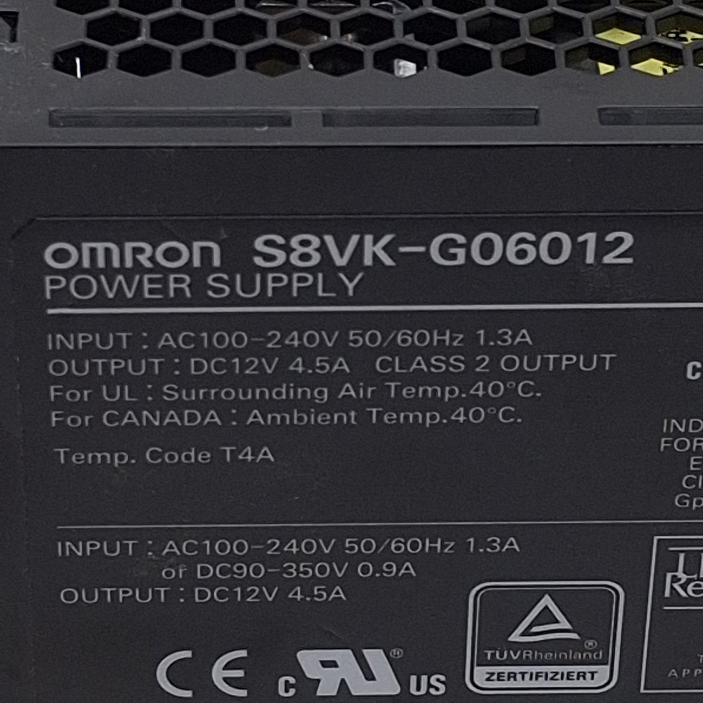 Used Omron S8VK-G06012 Power Supply, 100-240VAC/90-350VDC In, 4.5A 12VDC Out