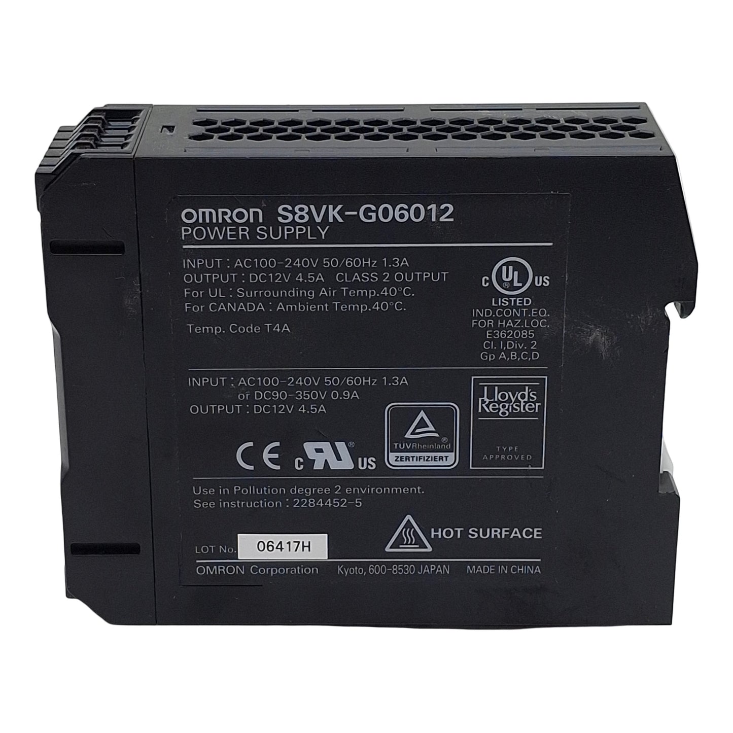 Used Omron S8VK-G06012 Power Supply, 100-240VAC/90-350VDC In, 4.5A 12VDC Out