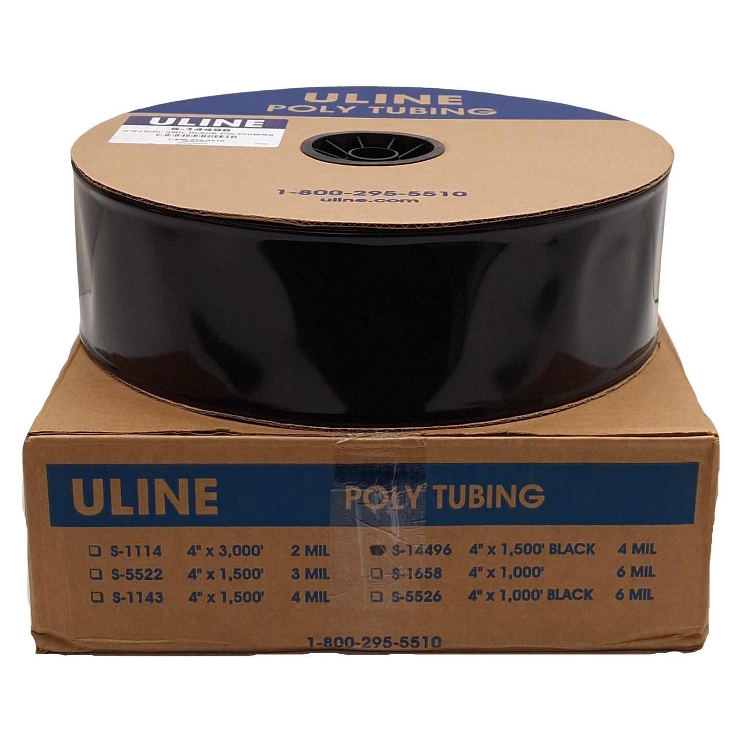 New ULINE S-14496 Black Polyurethane Tubing Roll, 4 Mil, 4in Width x 1500ft Length