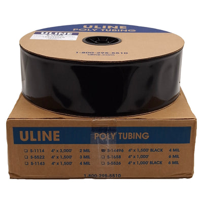 New ULINE S-14496 Black Polyurethane Tubing Roll, 4 Mil, 4in Width x 1500ft Length