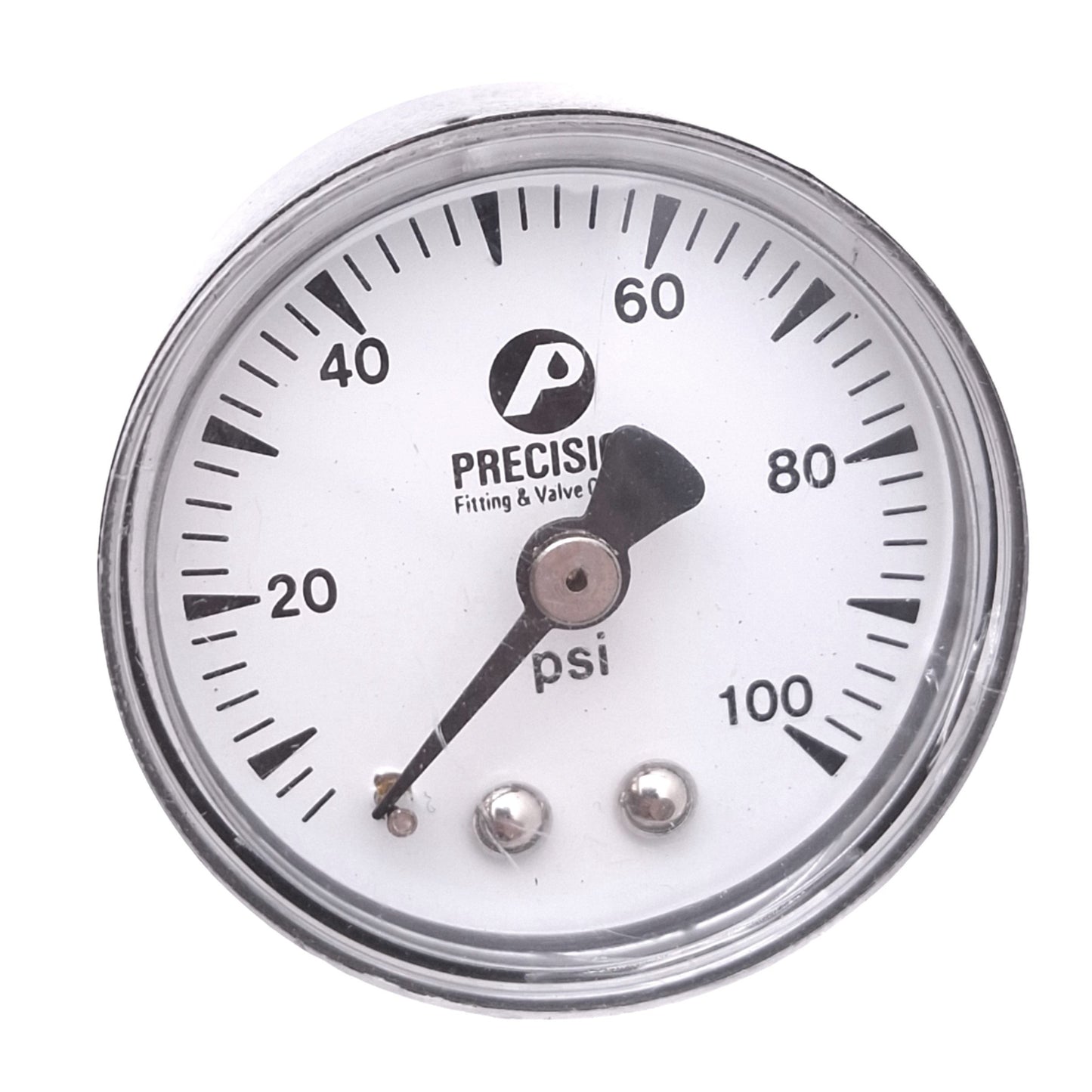 Used Lot of 4 Precision Fitting & Valve Co Pressure Gauges, ø1.5in, 100psi, 1/8in NPT