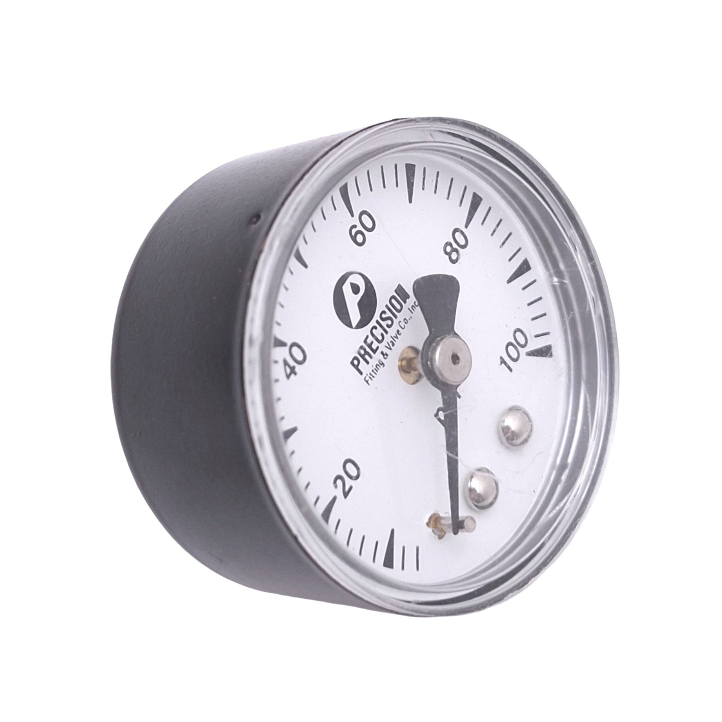 Used Lot of 4 Precision Fitting & Valve Co Pressure Gauges, ø1.5in, 100psi, 1/8in NPT