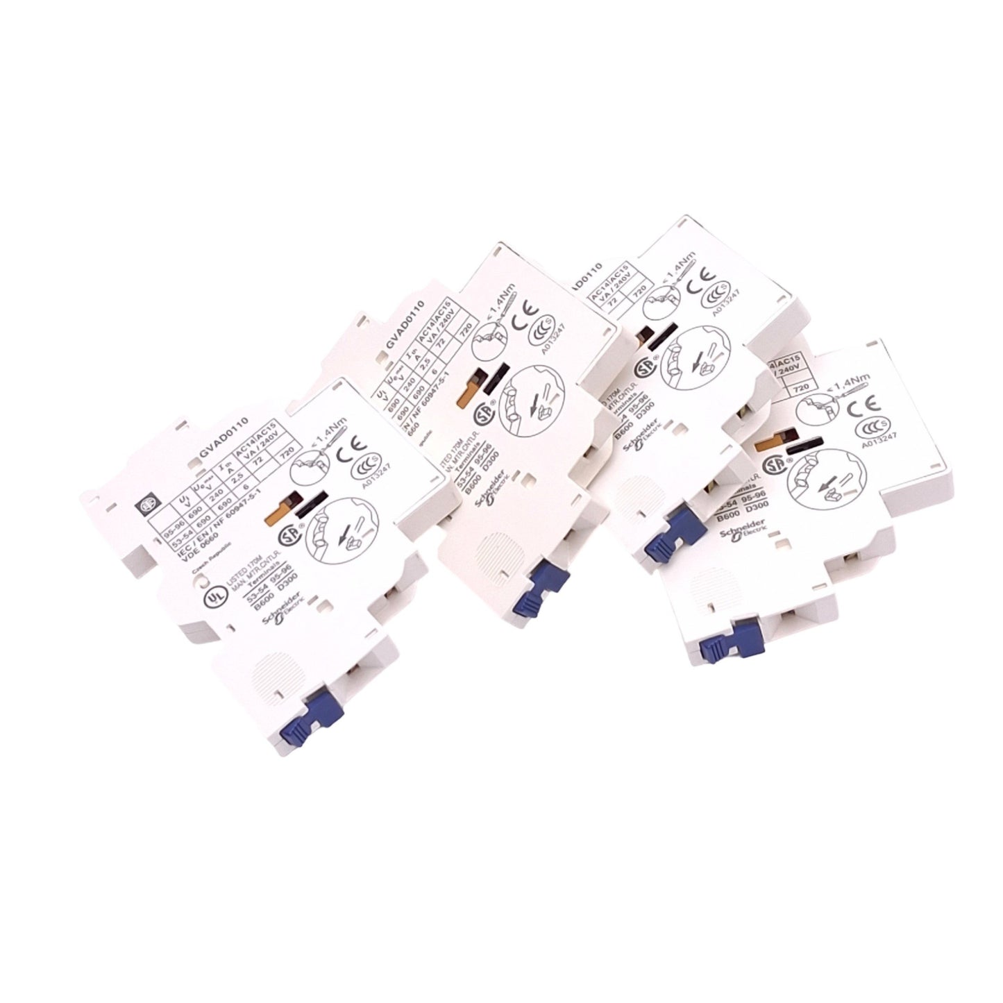 New – Open box Schneider Electric GVAD0110 Aux Contact Blocks, 1NO 1NC, 6A 240VAC Max