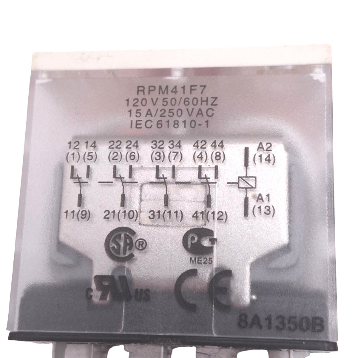 Used Lot of 4 Schneider RPM41F7 Relays, 4PDT 14-Pin, 277VAC 15A Max, 120VAC Coil