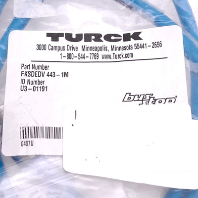 New Turck FKSDEDV 443-1M Busstop Cordset, M12 4-Pin Female, 1 Meter, 250V 4A