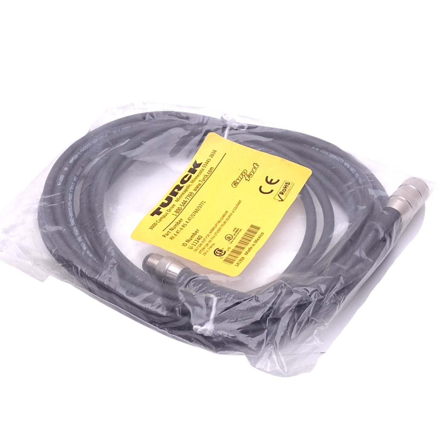 New Turck RK 4.4T-4-RS 4.4T/S760/S771 Eurofast Cordset, M12 4-Pin Male/Female, 4m