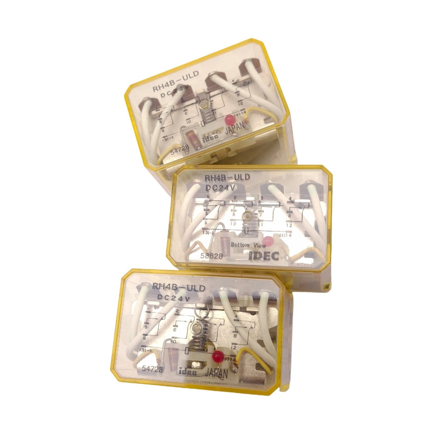 Used Lot of 3 IDEC RH4B-ULD-DC24V Relays, 4PDT 14-Pin Blade, 10A Max, 24VDC Coil