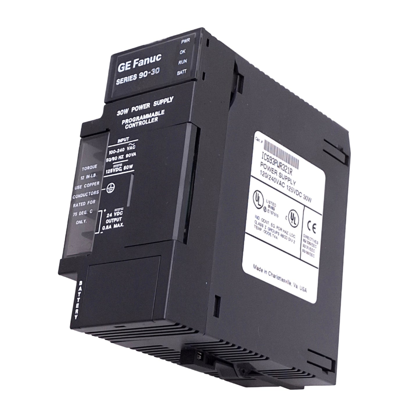 Used GE Fanuc IC693PWR321R Power Supply Module for 90-30PLC, 100-240VAC In, 24VDC Out