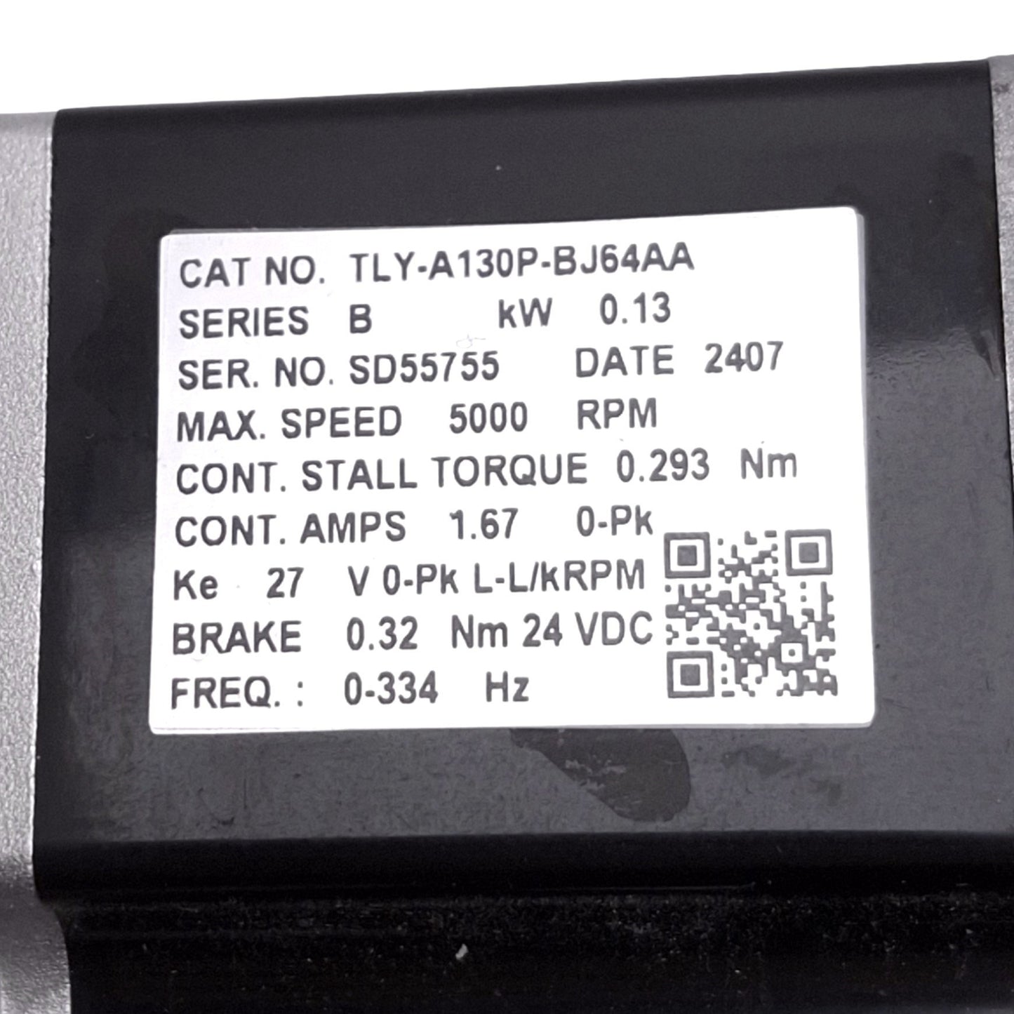 Used Allen Bradley TLY-A130P-BJ64AA Kinetix Servo Motor, 230VAC 3PH, 5000RPM w/ Brake