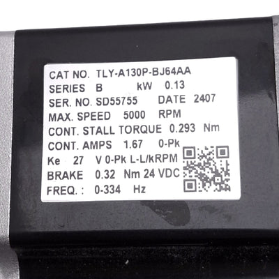 Used Allen Bradley TLY-A130P-BJ64AA Kinetix Servo Motor, 230VAC 3PH, 5000RPM w/ Brake