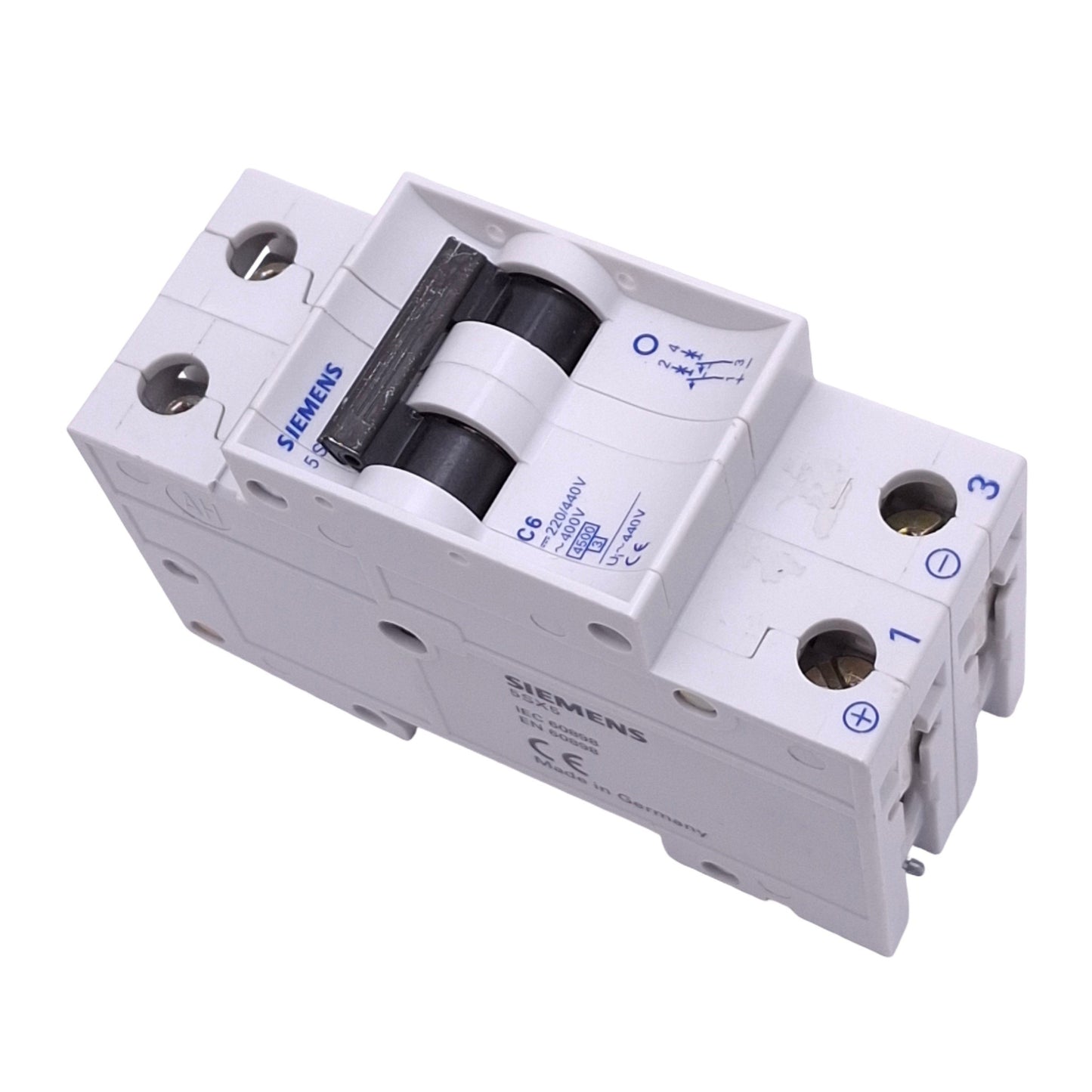 Used Siemens 5SX5206-7 Circuit Breaker, 2-Pole 6A, 440VDC/400VAC Max, DIN Rail