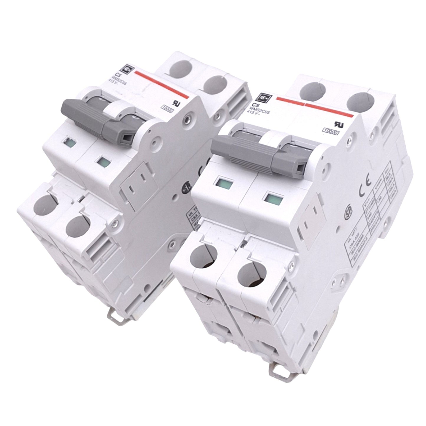 Used Lot of 2 Cutler Hammer WMS2C05 Circuit Breakers, 2-Pole 5A, 240VAC/130VDC Max