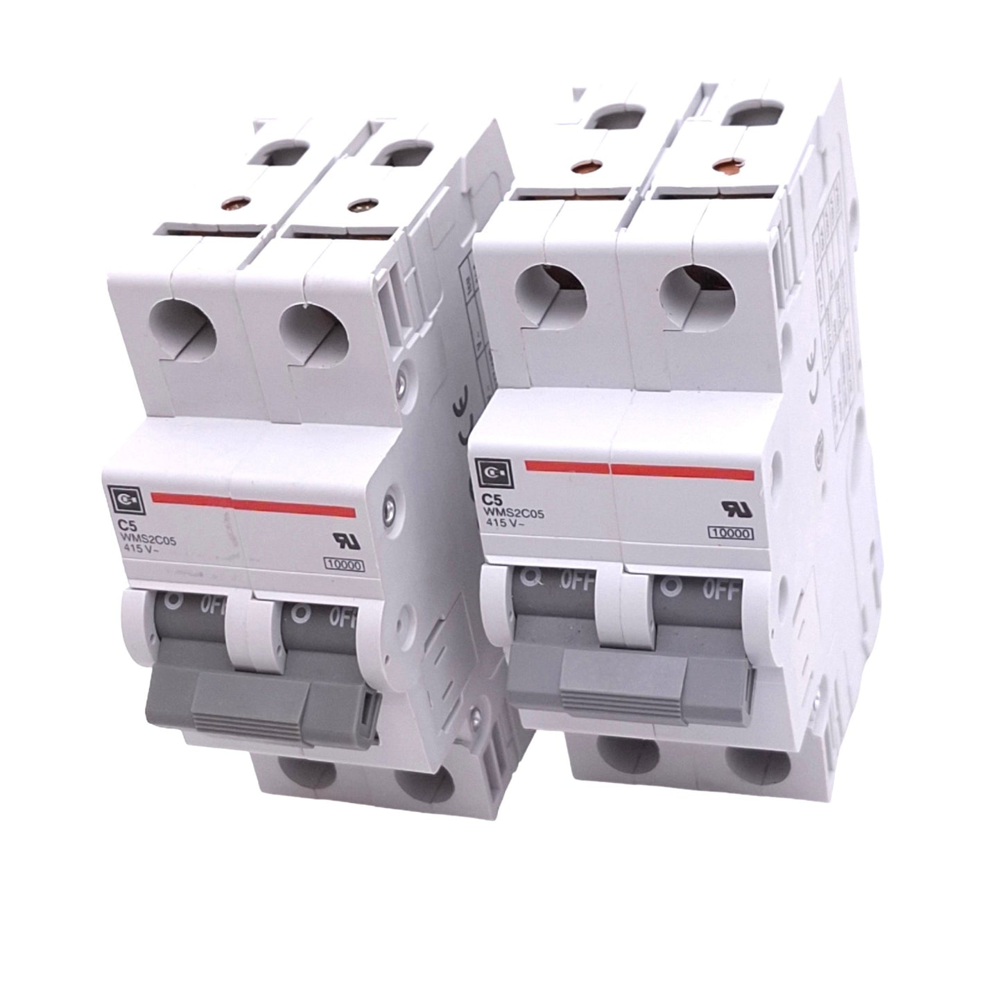 Used Lot of 2 Cutler Hammer WMS2C05 Circuit Breakers, 2-Pole 5A, 240VAC/130VDC Max