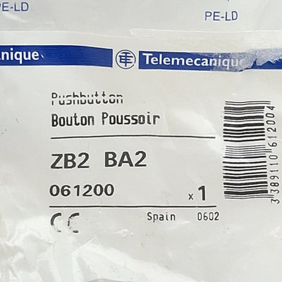 New Lot of 2 Telemecanique ZB2BA2 061200 Pushbutton Head, Black, ø22mm, Momentary