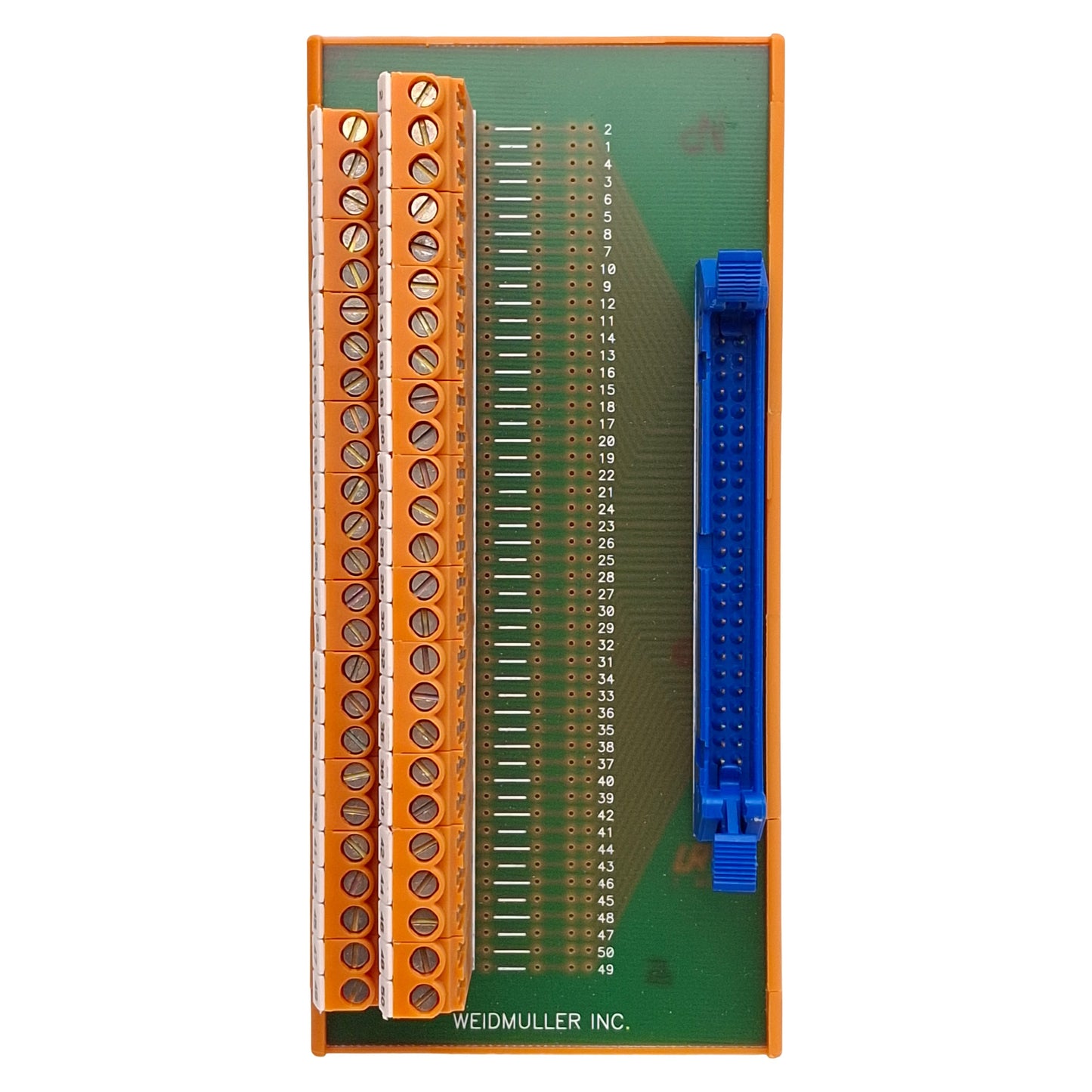 Used Weidmuller 914898/67 Breakout Board, 50-Pin IDC to Screw Terminals, DIN Rail