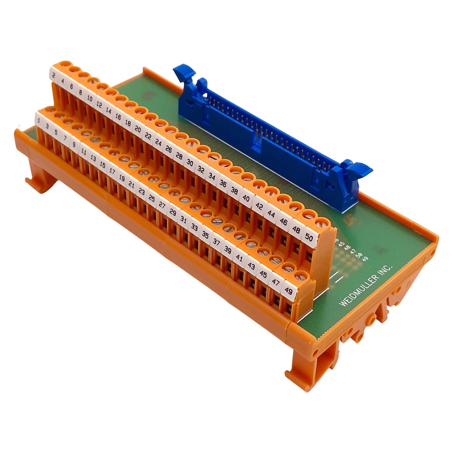 Used Weidmuller 914898/67 Breakout Board, 50-Pin IDC to Screw Terminals, DIN Rail