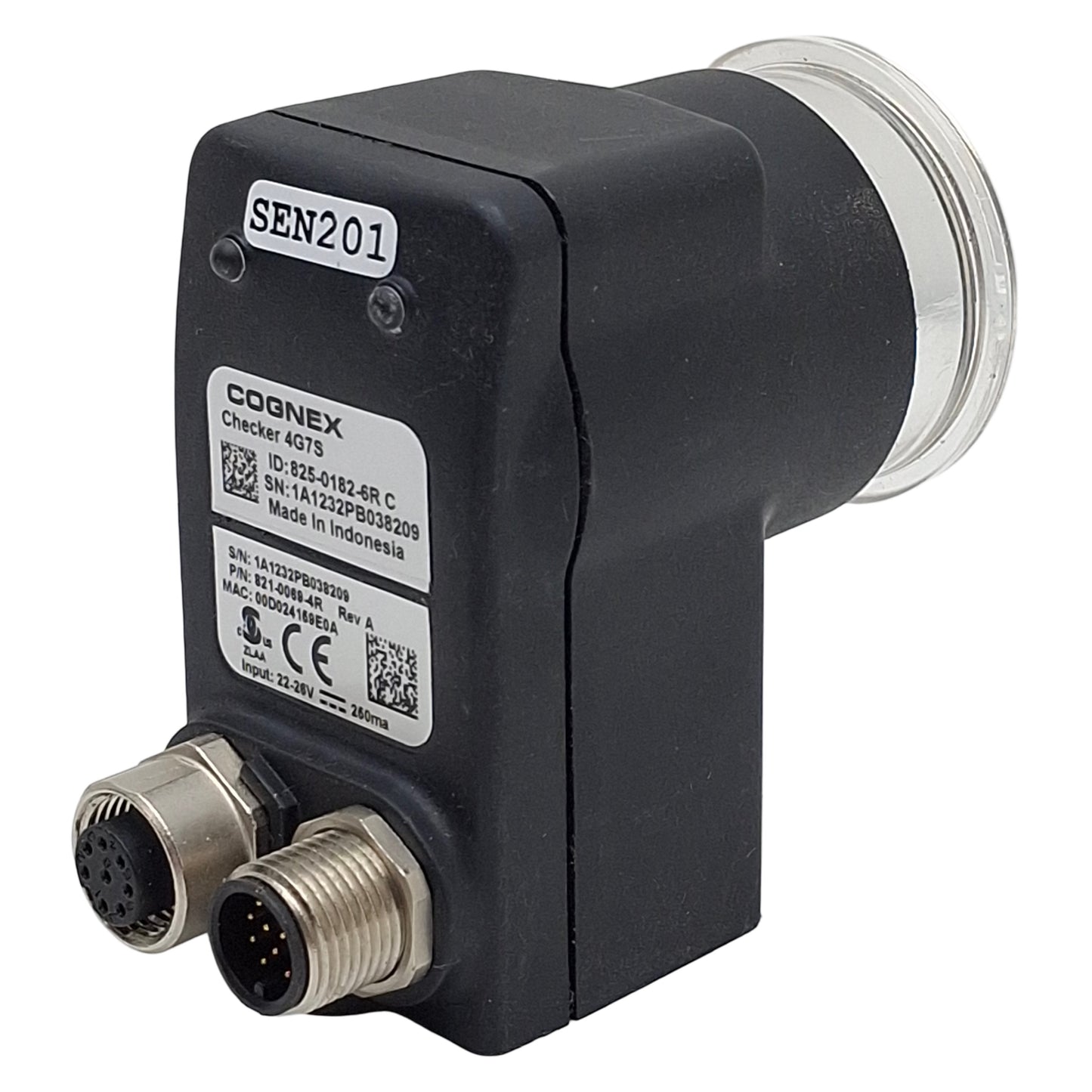 Used Cognex 821-0069-4R 4G7S Checker Sensor, 22-26VDC In, 24VDC Out, 12/8-Pin M12