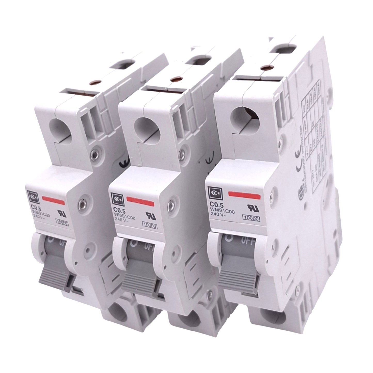 Used Lot of 3 Cutler Hammer WMS1C00 C0.5 Circuit Breakers, 1-Pole 0.5A, 240VAC/65VDC