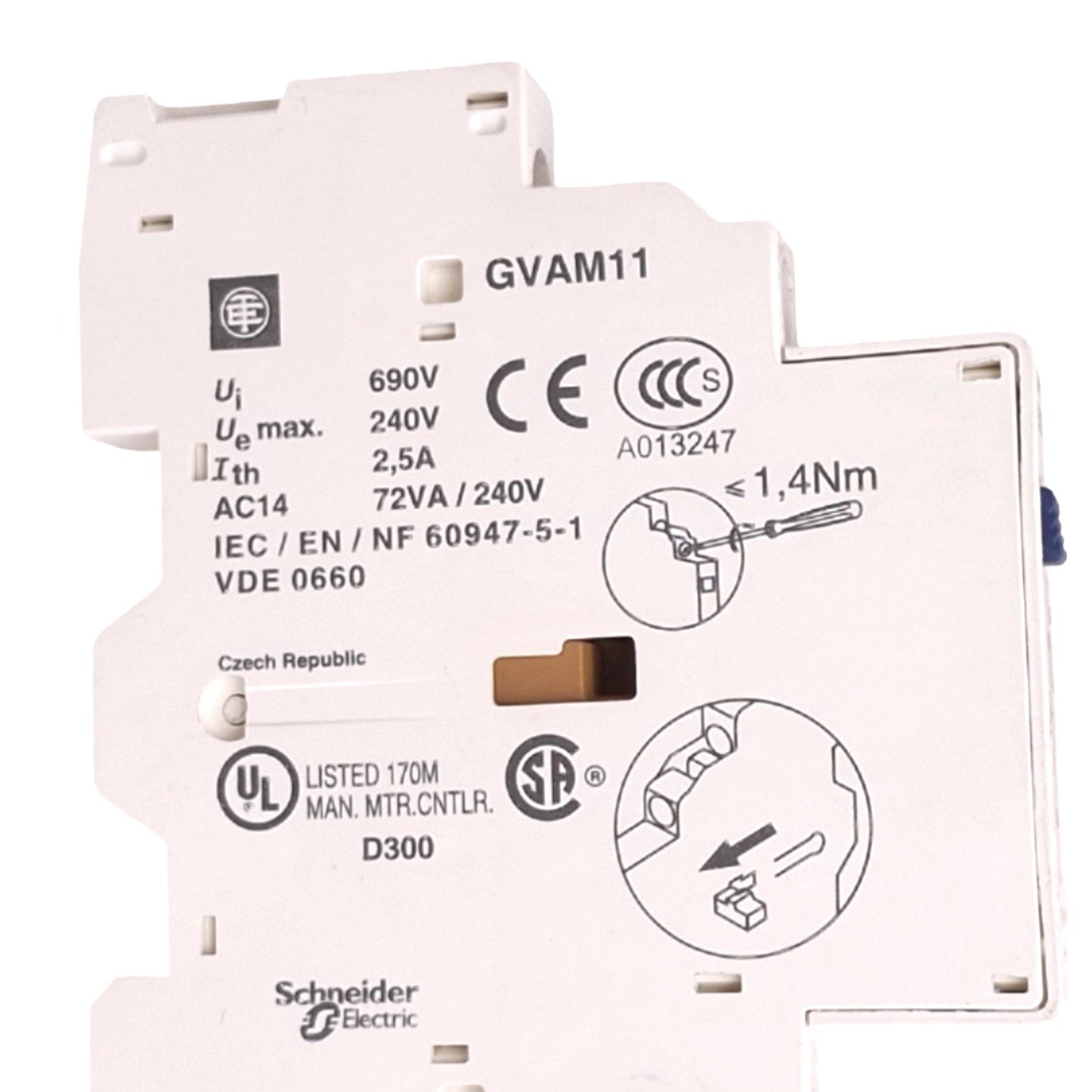 New – Open box Lot of 4 Schneider Electric GVAM11 Aux Contact Blocks, 1C/O, 6A 240VAC Max