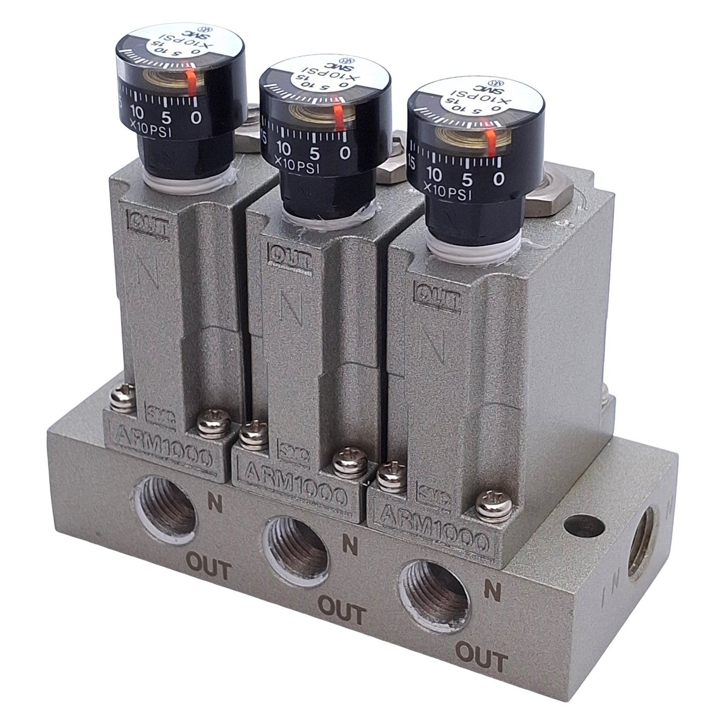 Used SMC ARM1000-3A1-01G Regulator Manifold 0.05-0.7MPa Range, 1.2MPa Proof, 1/8Rc
