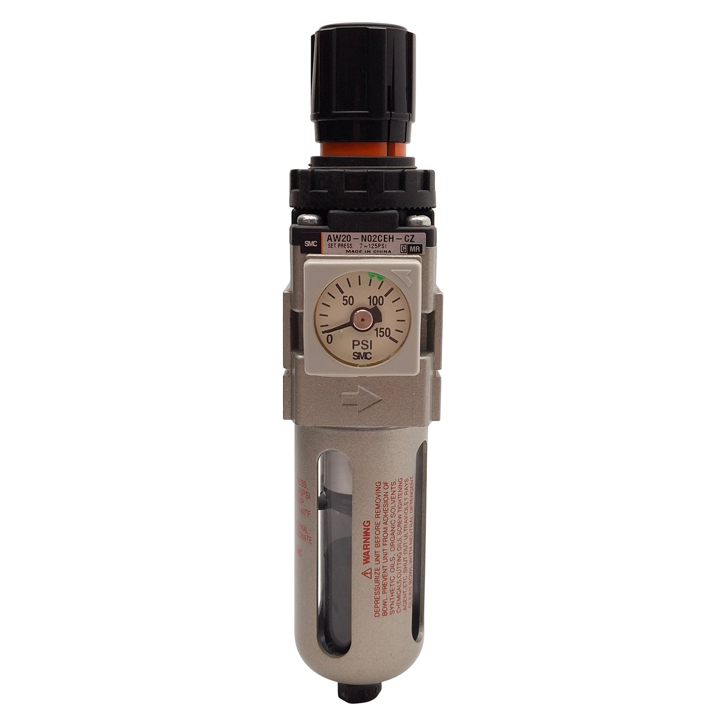 Used SMC AW20-N02CEH-CZ Pneumatic Filter Regulator, 5µm, 7-125psi Set, 1/4in NPT